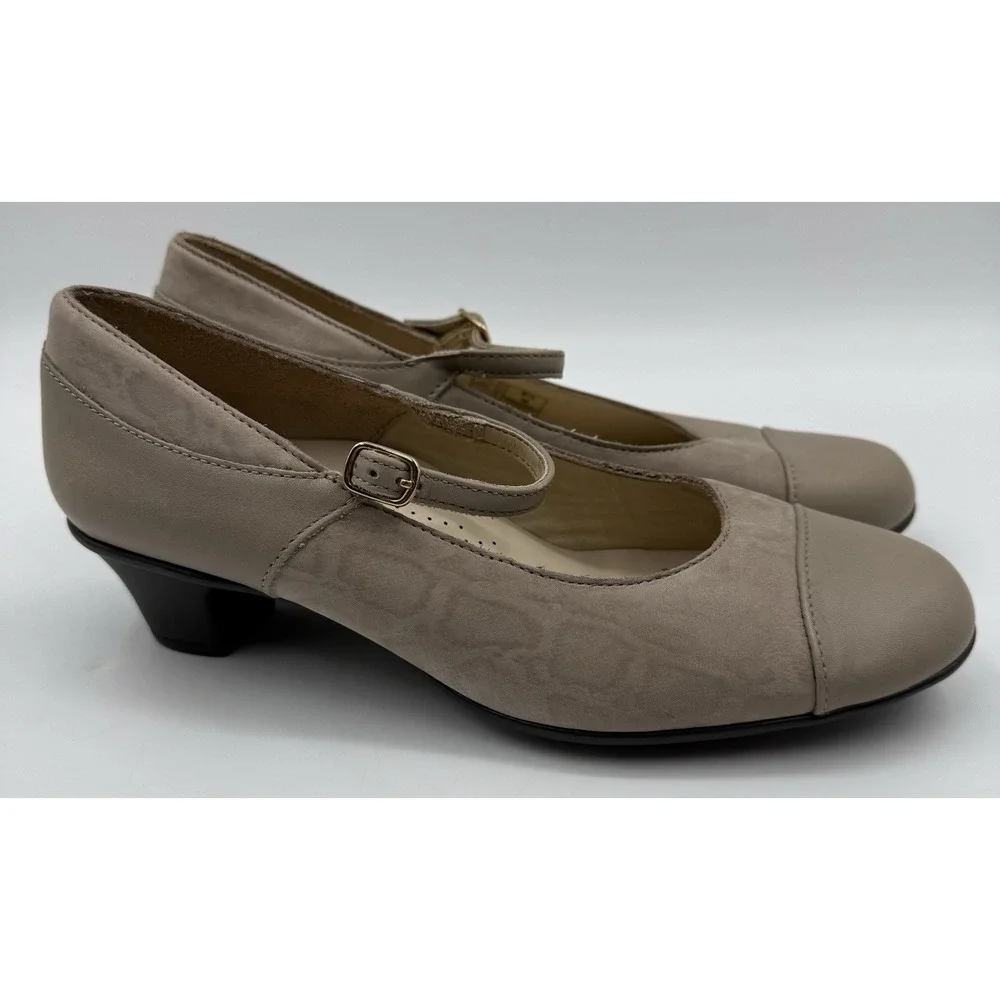 SAS Isabel Beige Snake Leather Shoes Mary Jane  Pumps Mid‎ Heel Buckle US Sz 9.5